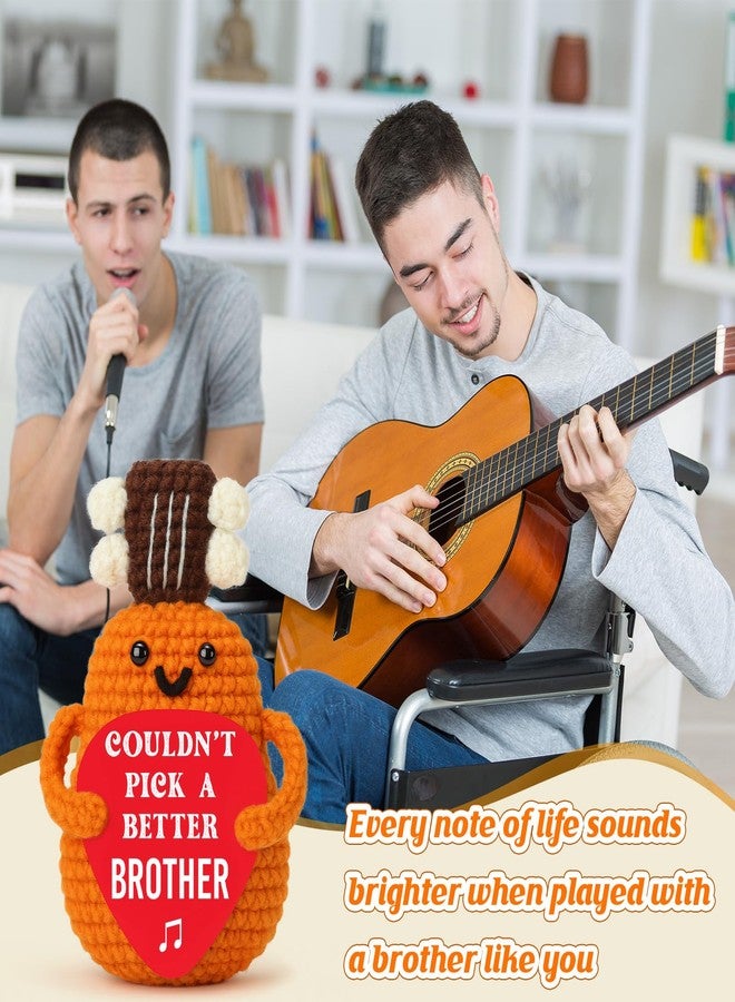 Hweijm Handmade Crochet Guitar Gift for Brother Birthday, Unique Funny Music Lover Keepsake, Collectible Mini Guitarist Present for Men, Thoughtful Graduation from Sibling - Image 4